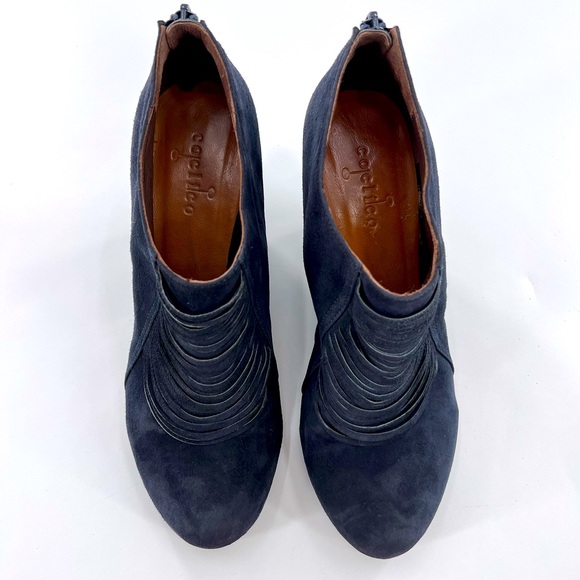 COCLICO SHOES Navy Blue SUEDE FRINGE WEDGE BOOTIES size 38.5 US 8 - Picture 4 of 16